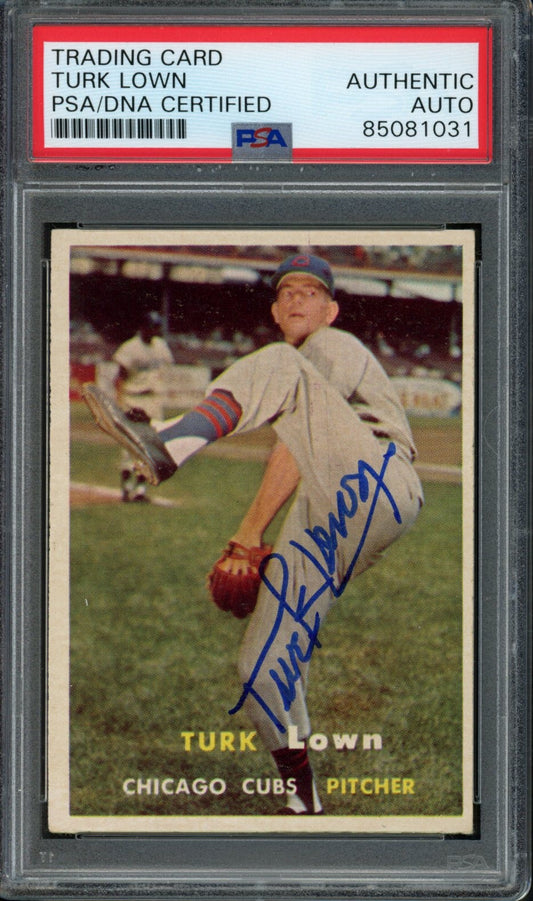 Turk Lown Signed 1957 Topps Trading Card #247 Chicago Cubs PSA/DNA 183578