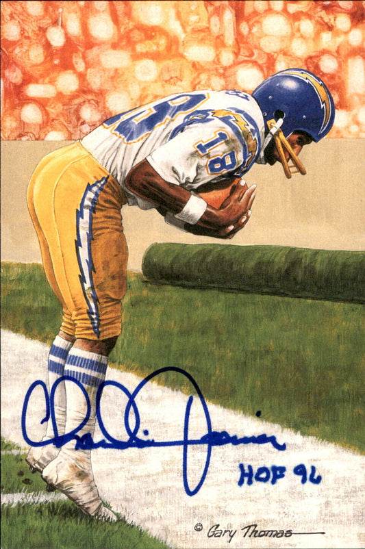 Charlie Joiner HOF Autographed/Inscr Goal Line Art GLAC Postcard Chargers JSA