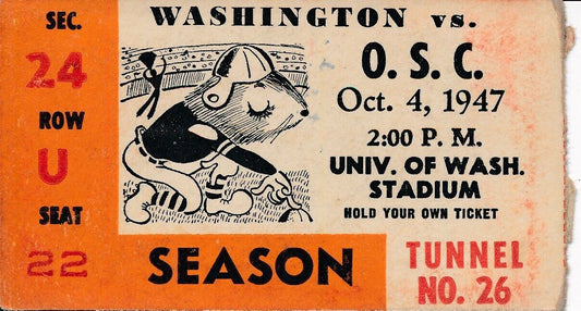 1947 Univ of Washington vs. Oregon State Football Game Ticket Stub 148463