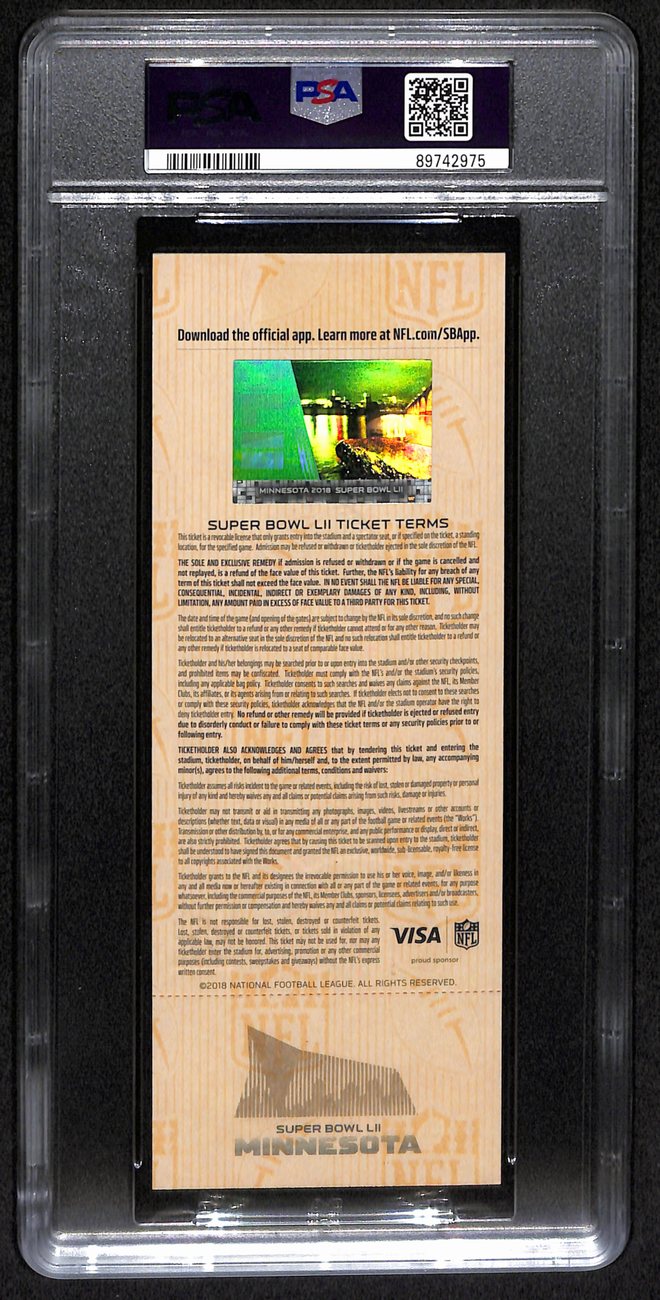2018 Super Bowl LII Full Ticket Eagles vs. Patriots PSA/DNA MINT 9 193187