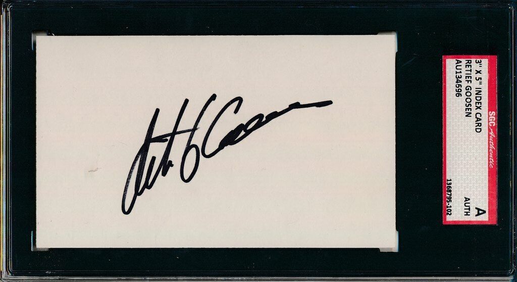 Retief Goosen PGA 2001 2004 U.S. Open Champion Signed 3x5 Index Card SGC 143696