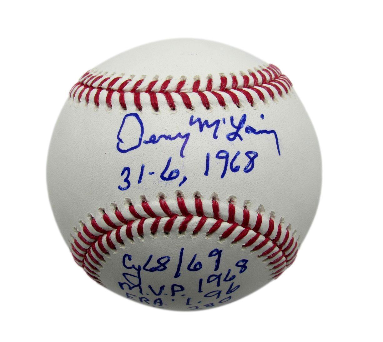 Denny McLain Autographed/Inscribed Multi Stat OML Baseball Tigers JSA 177783
