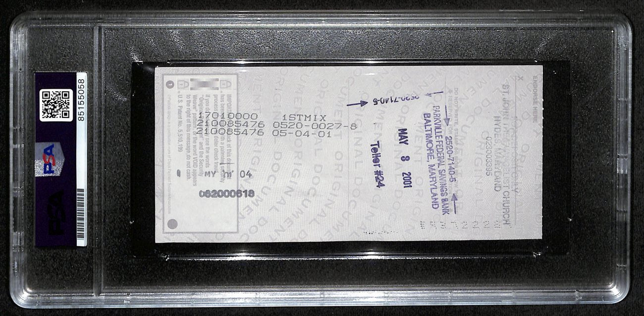 Johnny Unitas HOF Signed/Auto 2001 Bank Check Colts PSA/DNA GEM MT 10 192619