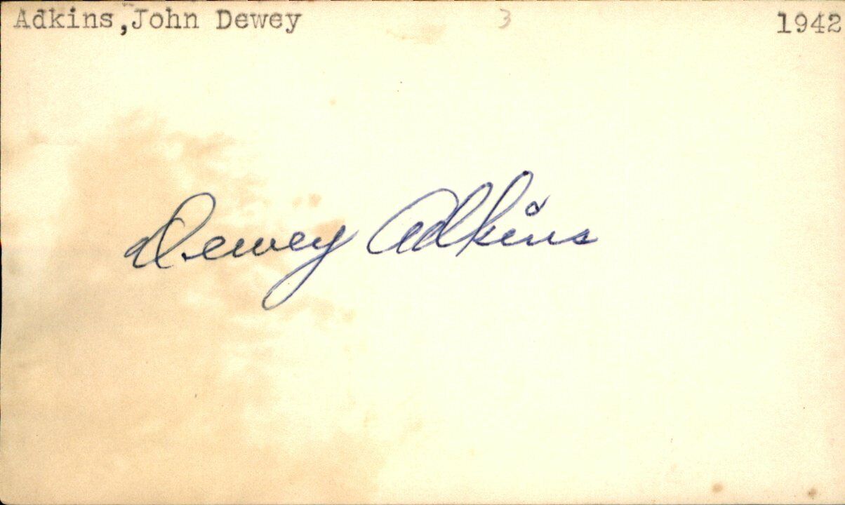 Dewey Adkins Washington Senators d.1998 Signed/Autographed 3x5 Index Card 162578