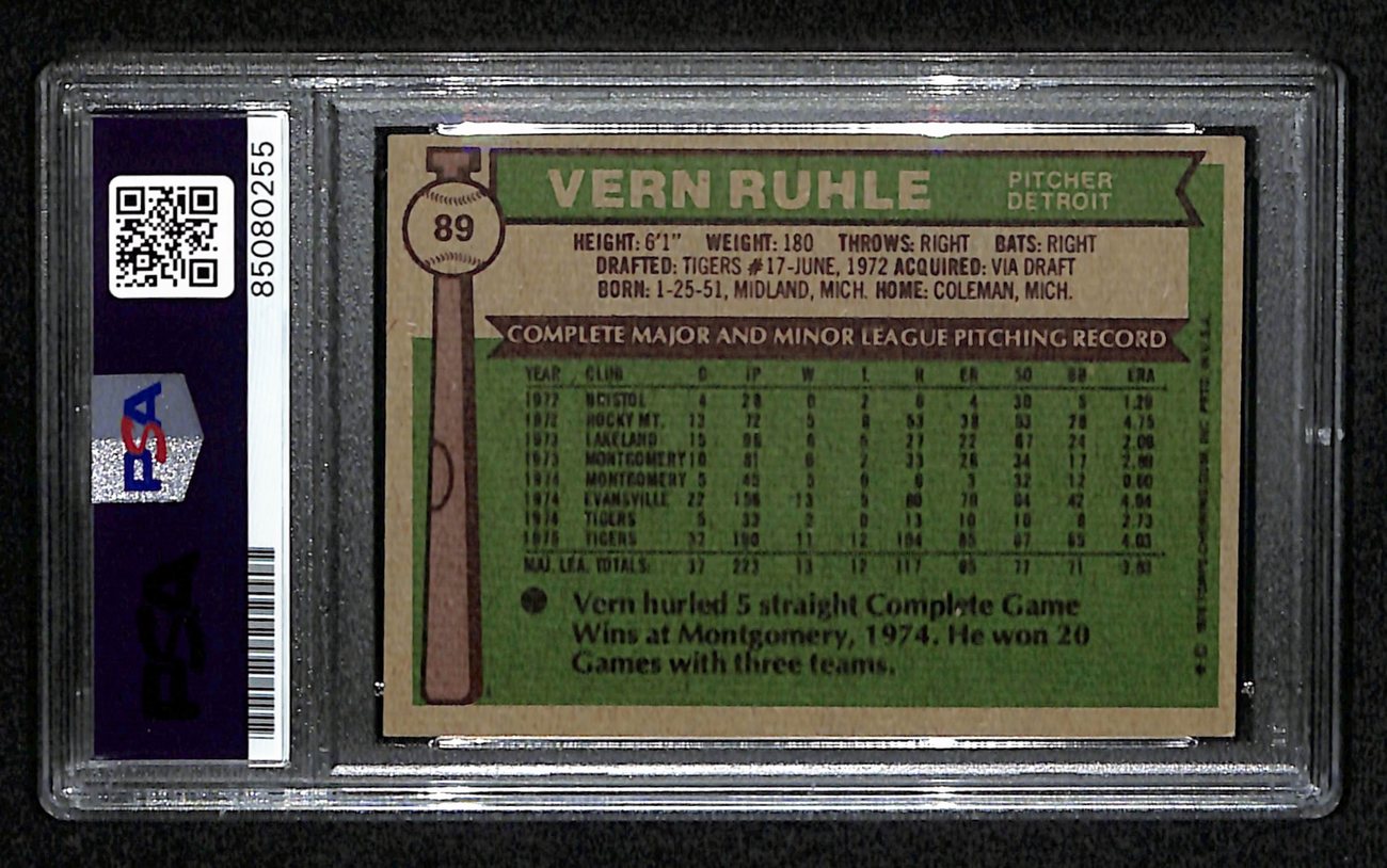 Vern Ruhle Signed 1976 Topps Card #89 Detroit Tigers PSA/DNA 184431