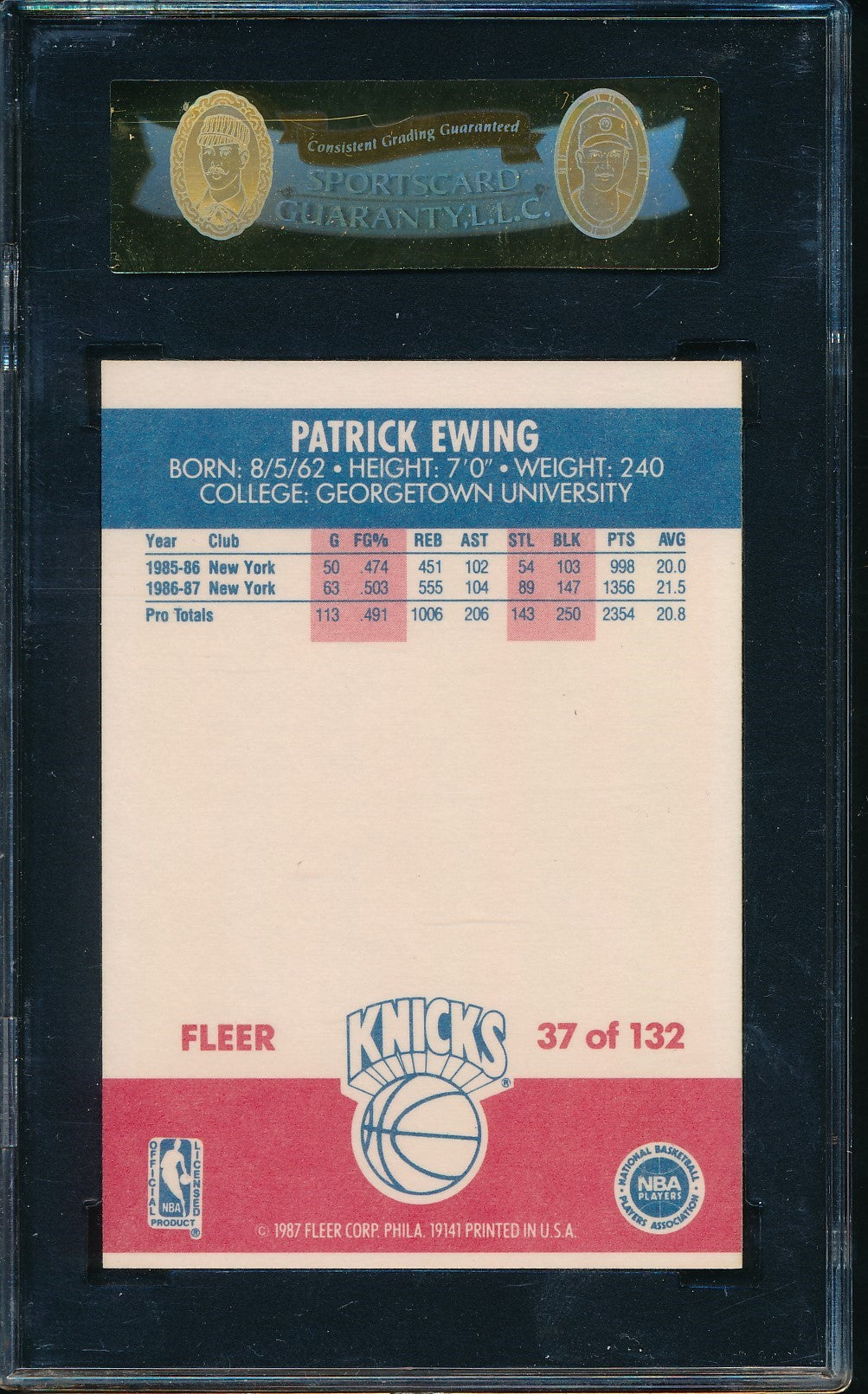 Patrick Ewing #37 1987-88 Fleer Basketball Card New York Knicks SG 190085