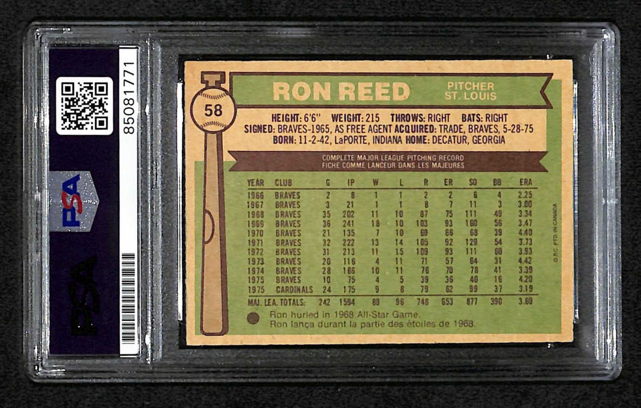 Ron Reed Signed 1976 O-Pee-Chee Card #58 St. Louis Cardinals PSA/DNA 184587
