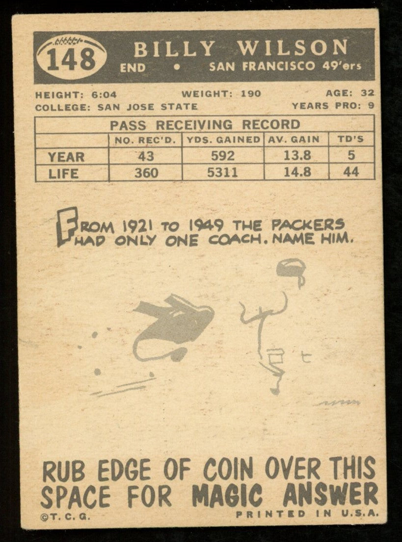 1959 TOPPS Football Card #148 Signed/Auto Billy Wilson San Francisco 49'ers