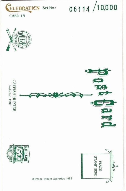 Jim Catfish Hunter Autographed/Signed Perez Steele Celebration Post Card 130262