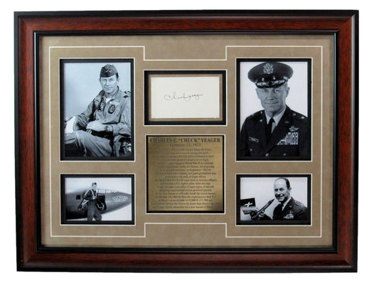 Chuck Yeager Signed 3x5 Index Card with Photo Collage Framed 187171