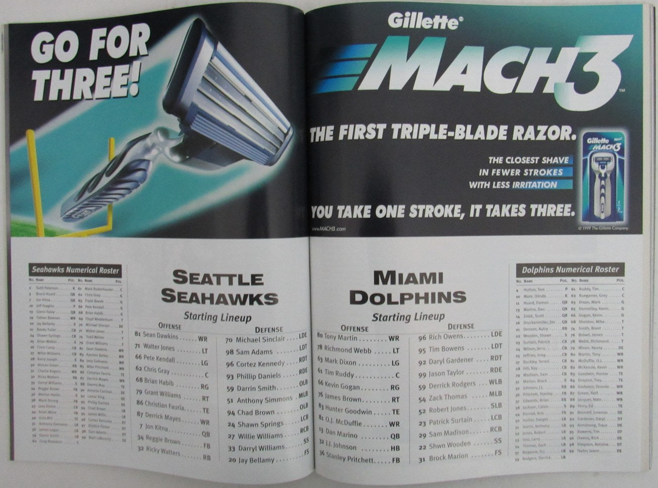 DAN MARINO LAST WIN EVER Seahawks v Dolphins 2000 NFL Playoff Program 152385