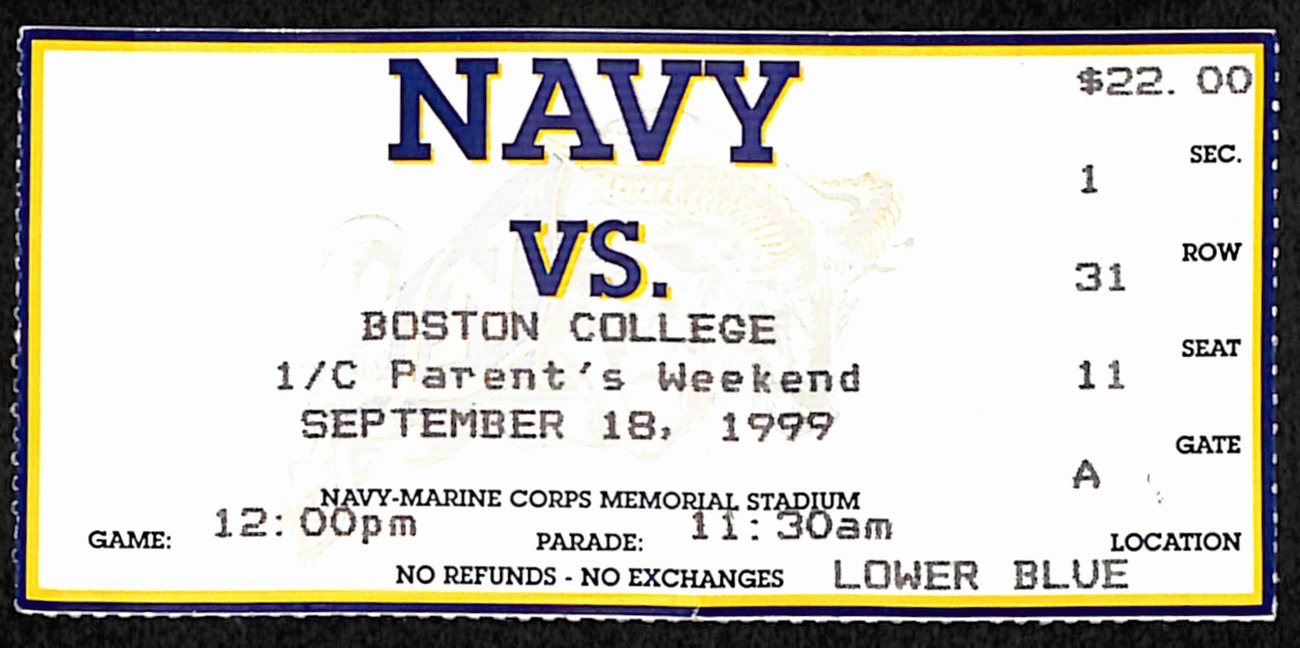 September 18, 1999 Boston College vs. Navy Football Game Ticket Stub 190210