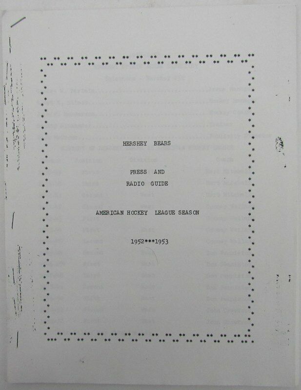 1952-1953 Hershey Bears Press and Radio Guide American Hockey League 141908