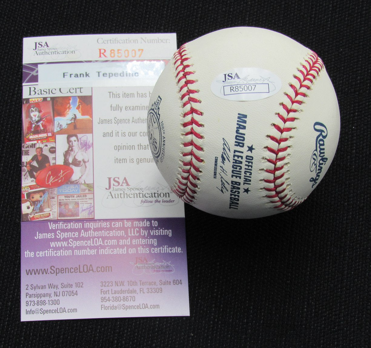 Frank Tepedino Signed/Auto Yankees 100th OML Baseball JSA 186900
