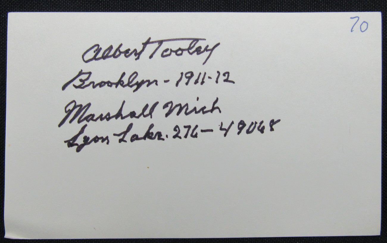 Bert Tooley 1911-112 New York Yankess d.1976 Signed 3x5 Index Card