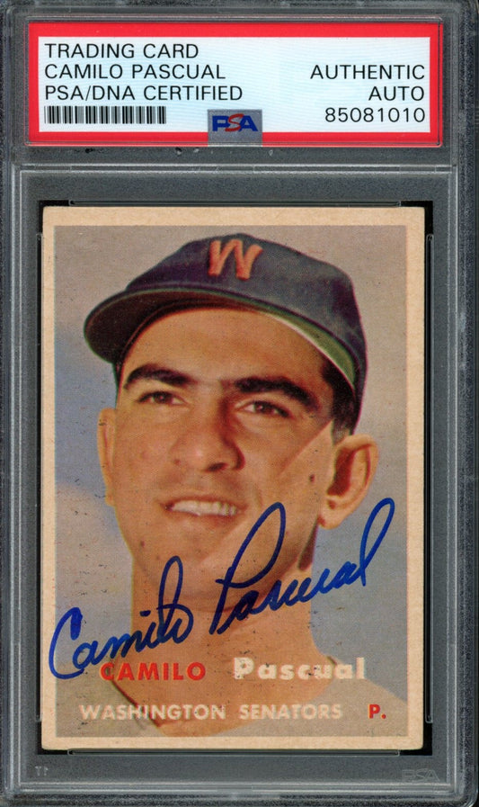 Camilo Pascual Autographed 1957 Topps Card #211 Senators PSA/DNA 184079