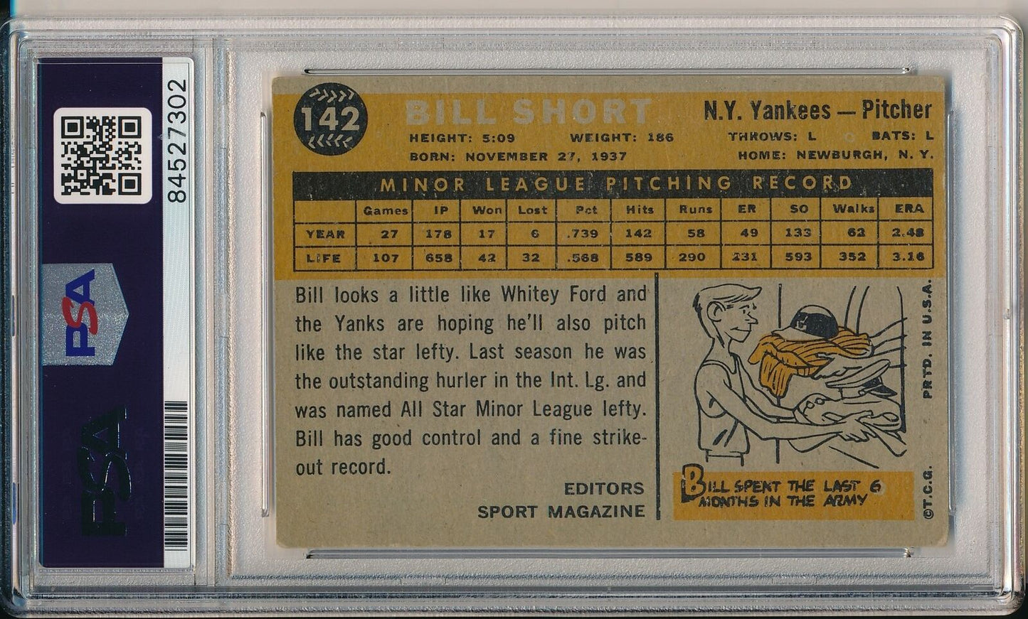 Bill Short Yankees Signed/Autographed 1960 TOPPS Card #142 PSA/DNA 166534