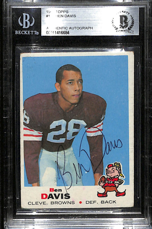 Ben Davis Signed 1969 Topps Card #187 Cleveland Browns BAS/Beckett 184910