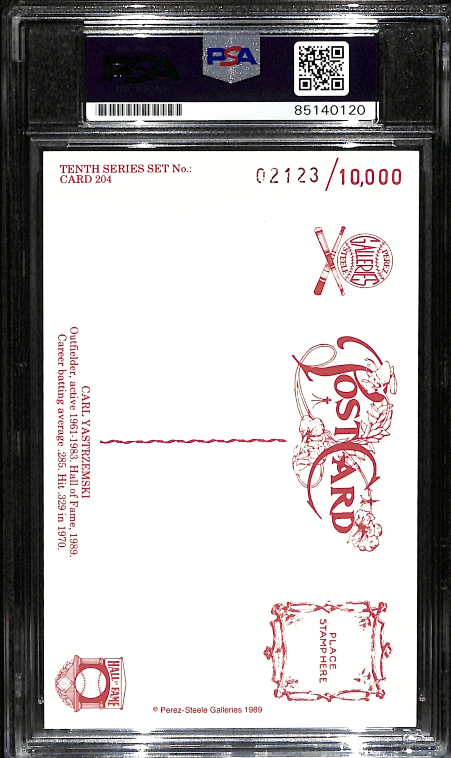 Carl Yastrzemzki HOF Signed 1989 Perez-Steele Postcard Red Sox PSA/DNA 185030