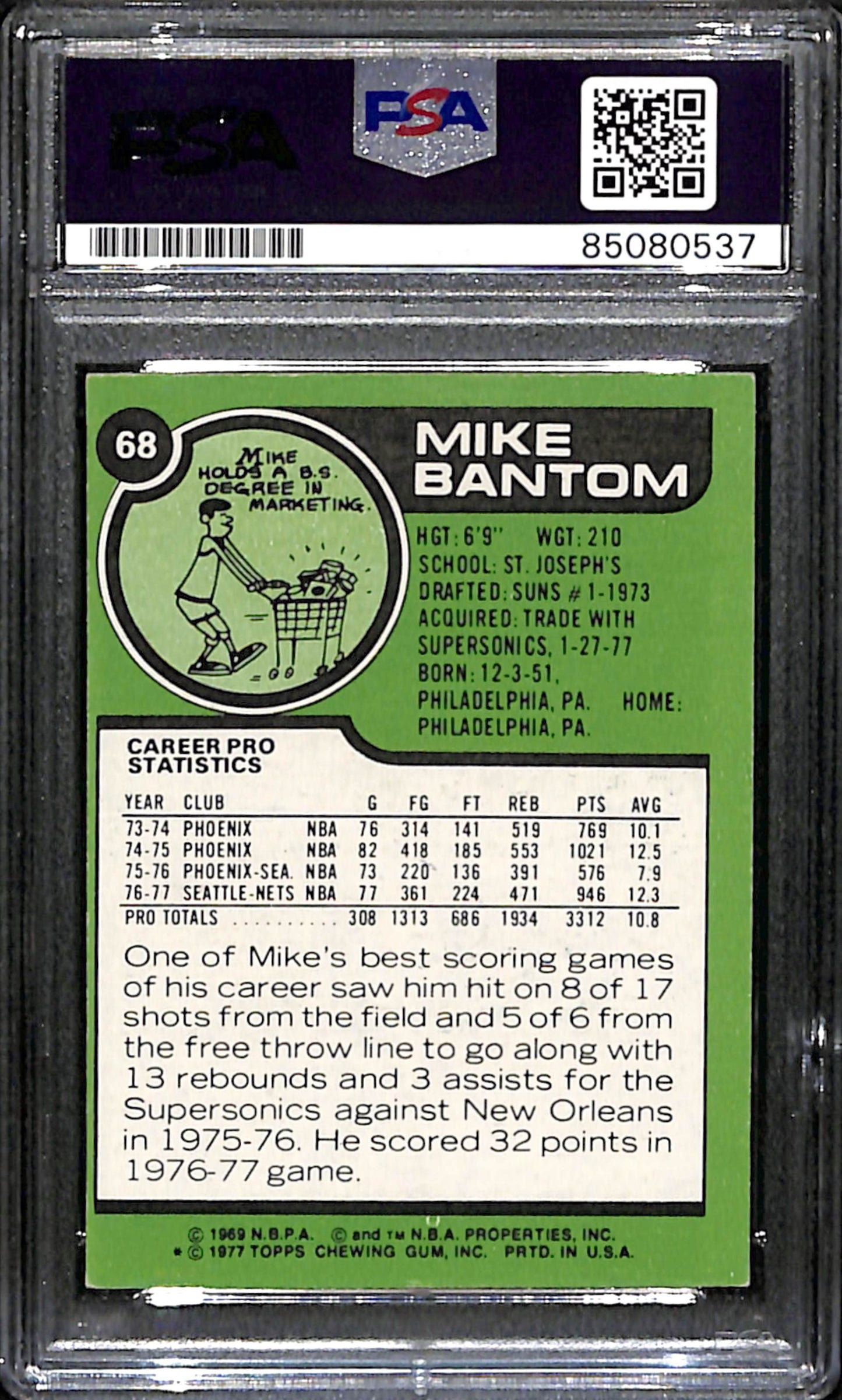 Mike Bantom Signed 1977 Topps Card #68 New Jersey Nets PSA/DNA 185705