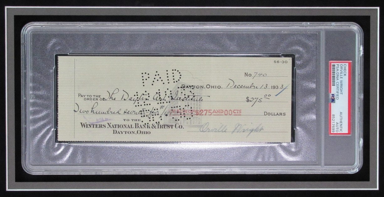 Orville Wright Signed/Autographed Bank Check with Photos Framed PSA/DNA 192192