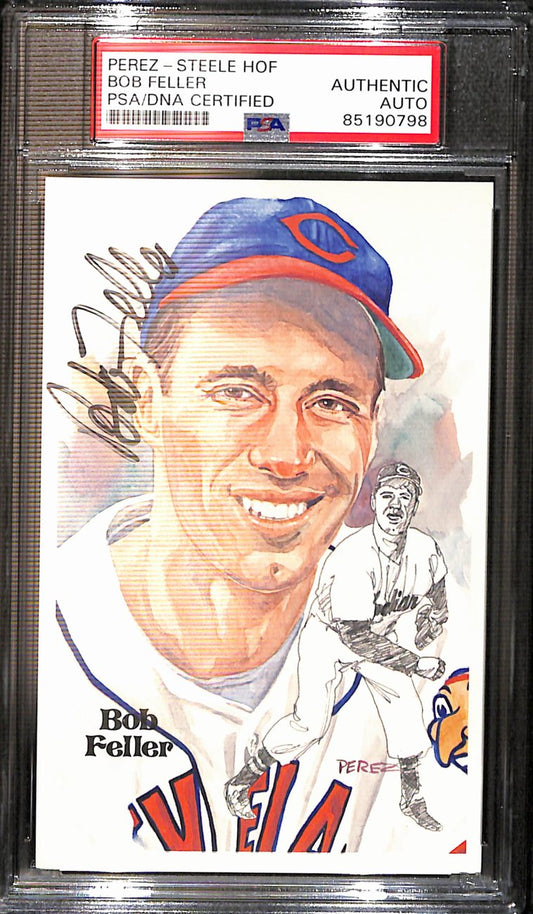 Bob Feller HOF Signed 1980 Perez Steele Postcard Cleveland Indians PSA/DNA 187408