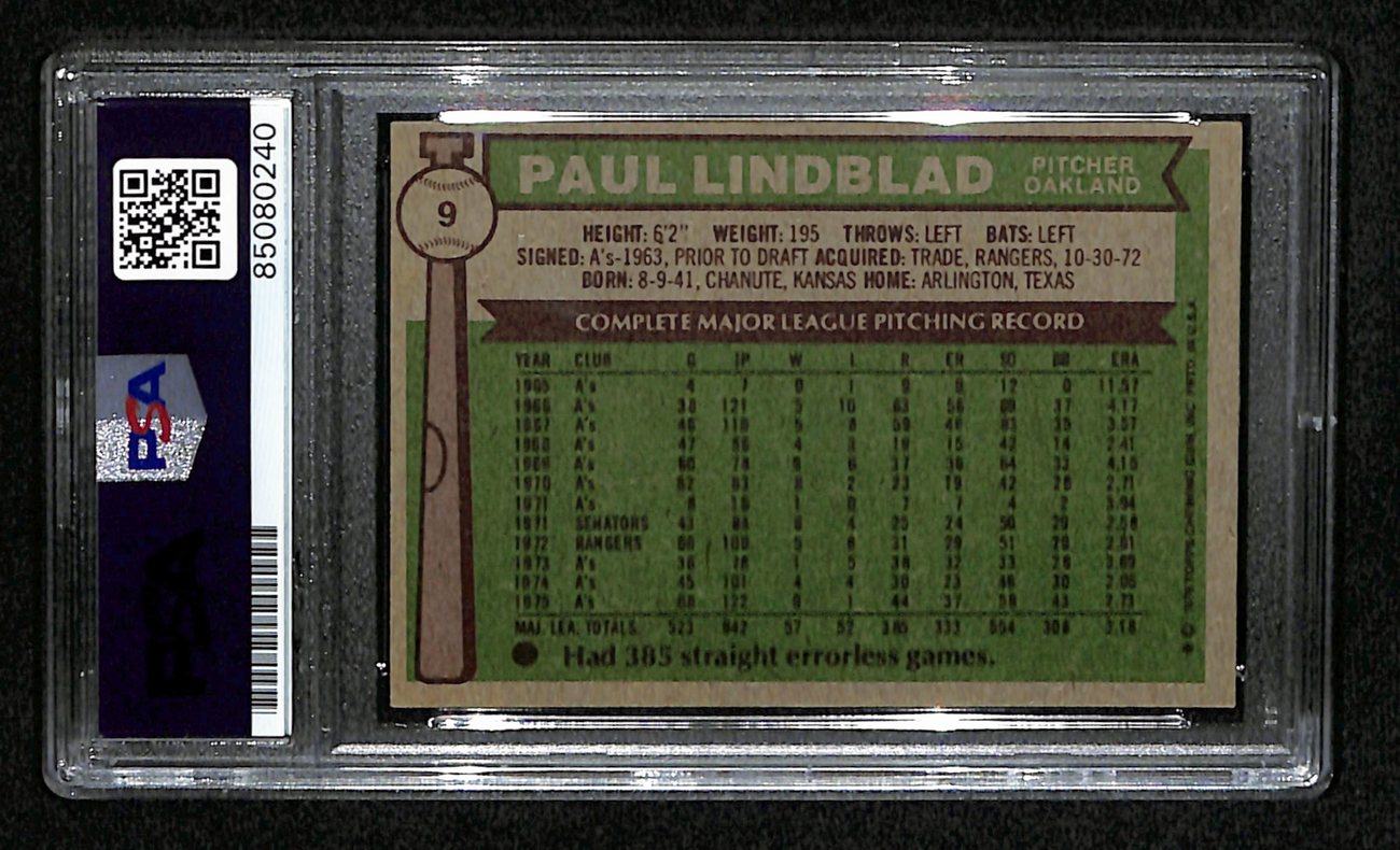 Paul Lindblad Signed 1976 Topps Card #9 Oakland A's PSA/DNA 184403