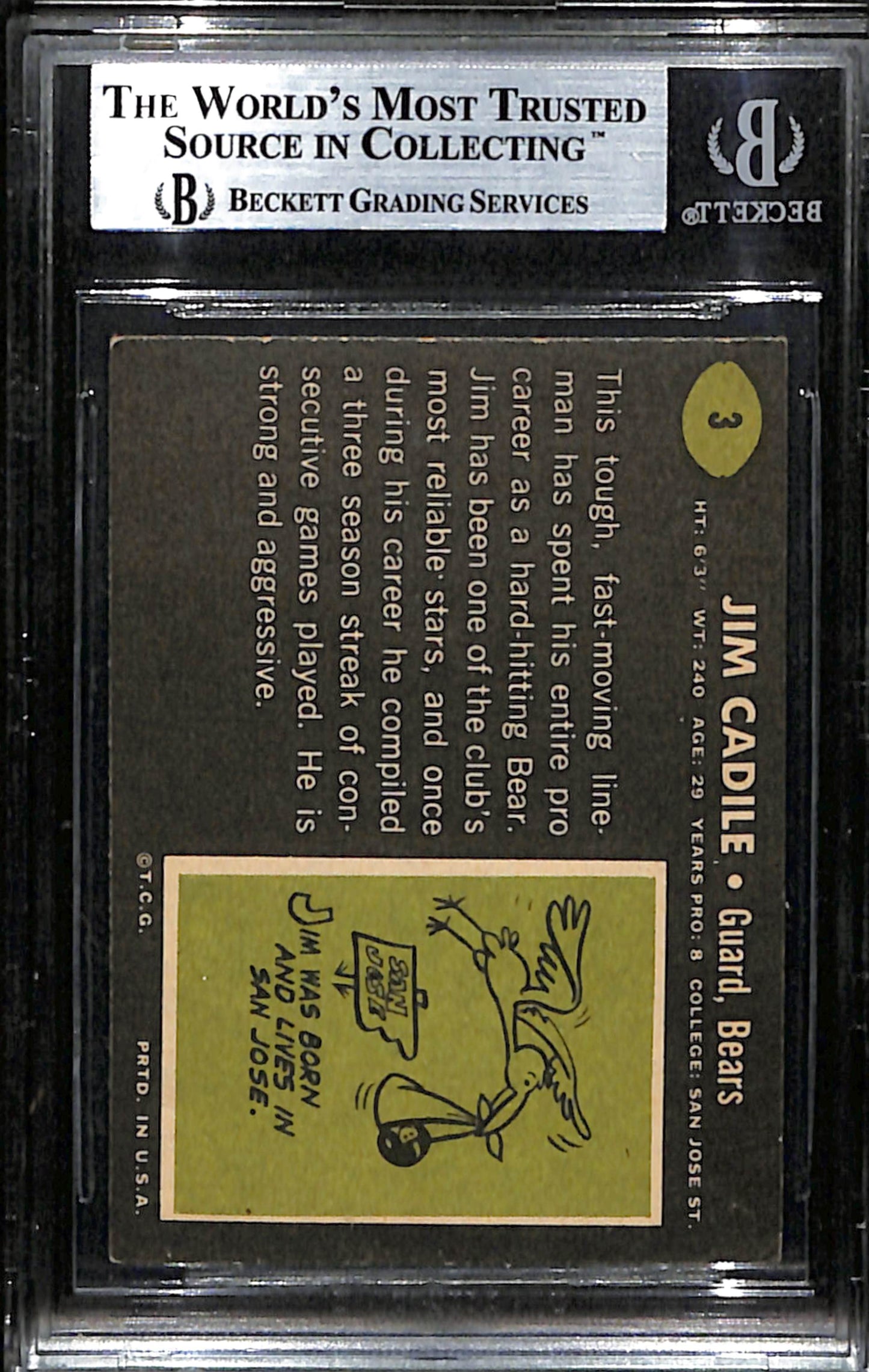 Jim Cadile Signed 1969 Topps Card #3 Chicago Bears BAS/Beckett 185991