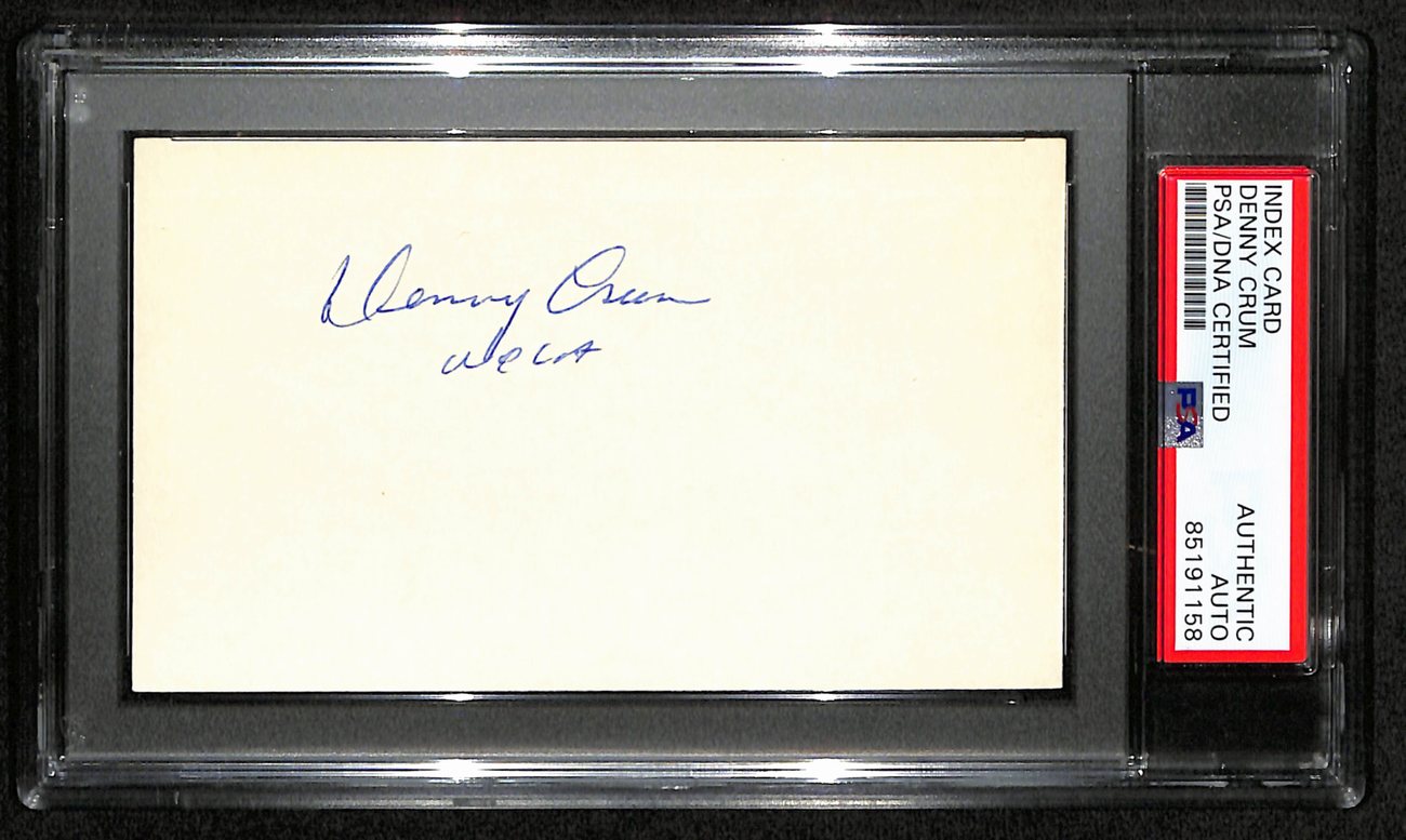 Denny Crum HOF Signed/Auto 3x5 Index Card Univ of Louisville PSA/DNA 188595