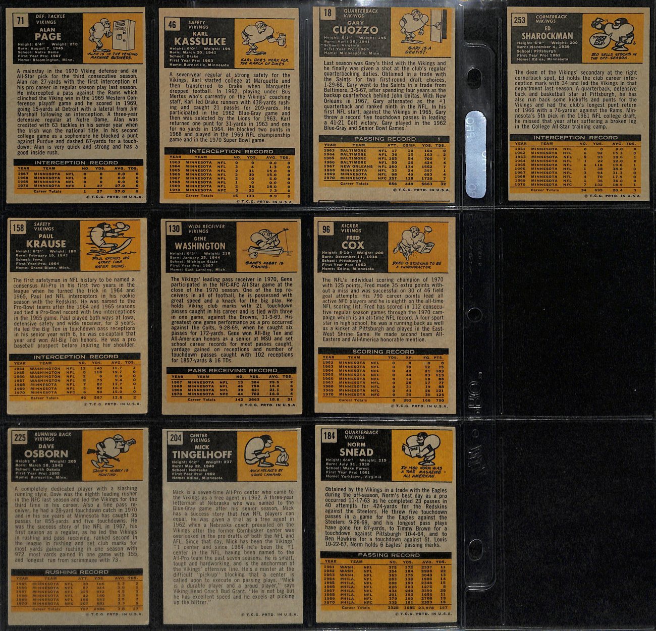 1971 TOPPS Football Vikings Complete Team Set (10/10) Cards 189261