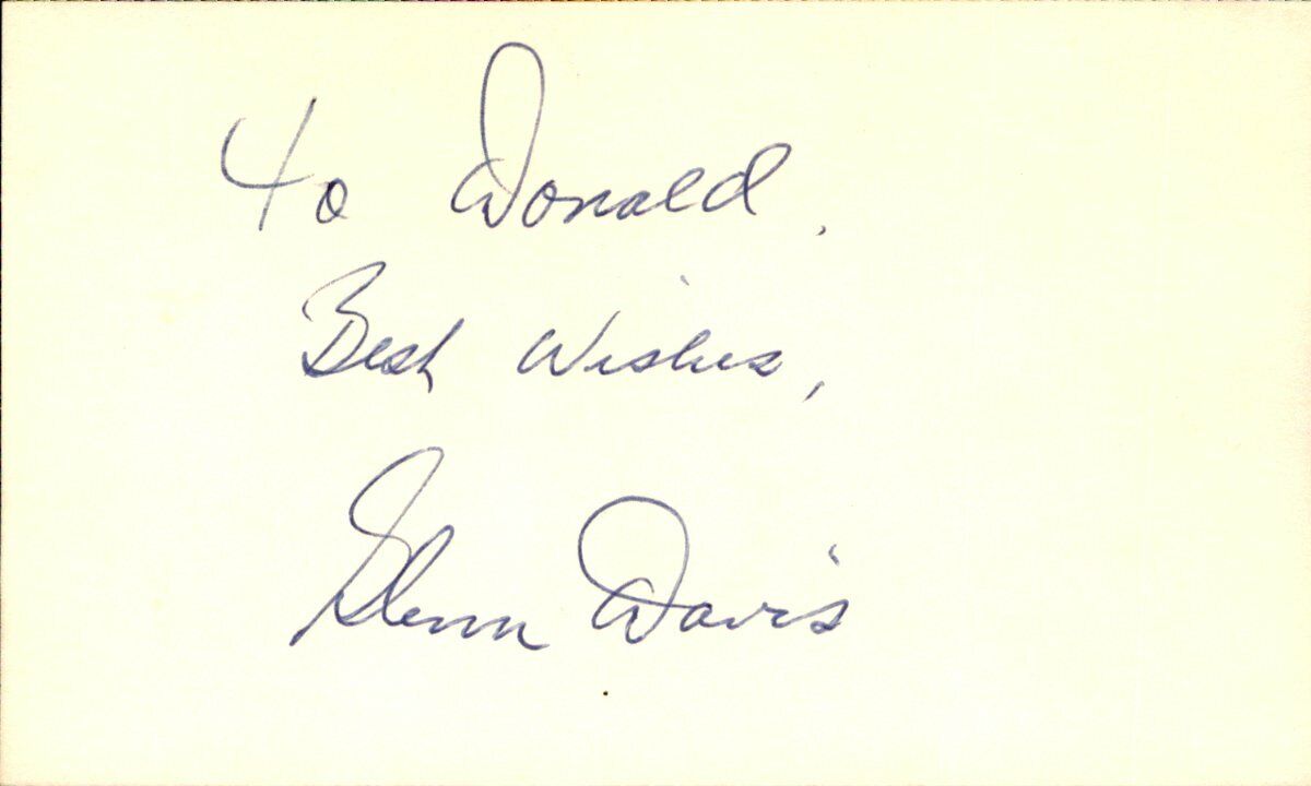 Glenn Davis Army 1946 Heisman Signed/Autographed 3x5 Index Card 162642