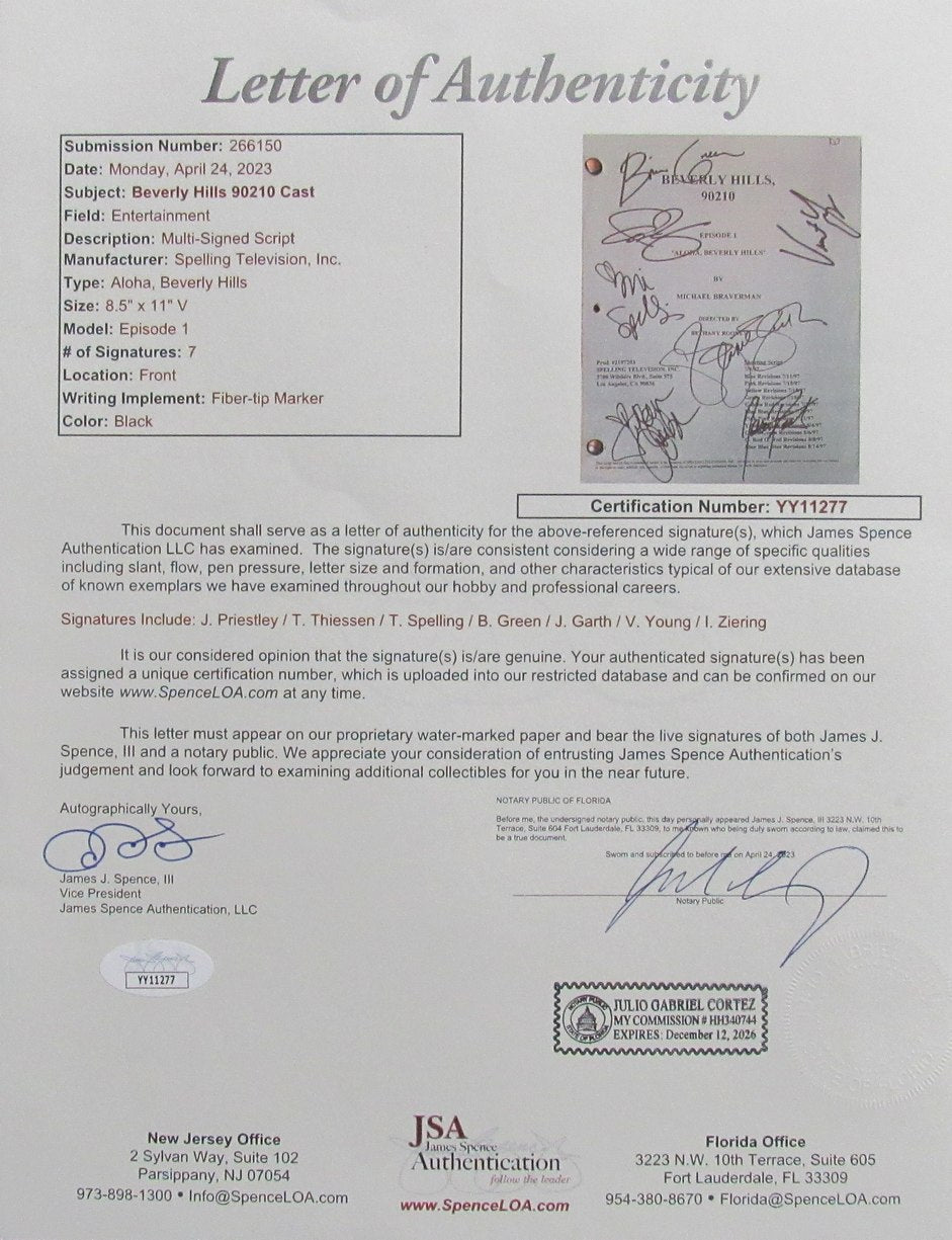 Beverly Hills 90210 Cast Multi-Signed Script "Aloha Beverly Hills" E1 JSA 183667
