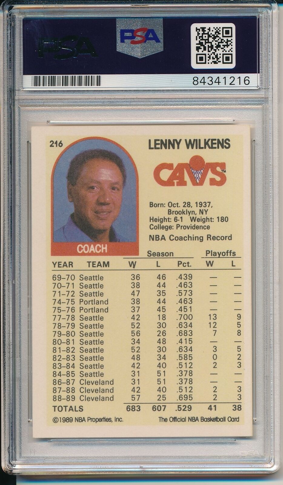 Lenny Wilkens HOF Cavaliers Signed 1989 Hoops Card #216 PSA/DNA 163518