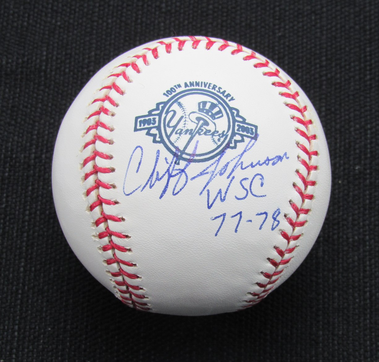 Cliff Johnson Signed/Auto Yankees 100th OML Baseball JSA Inscr 186957