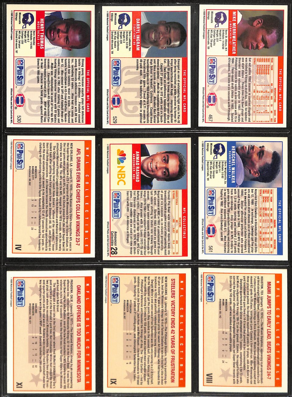 1989 Pro Set Football Minnesota Vikings Complete Team Set 27/27 Cards 189280