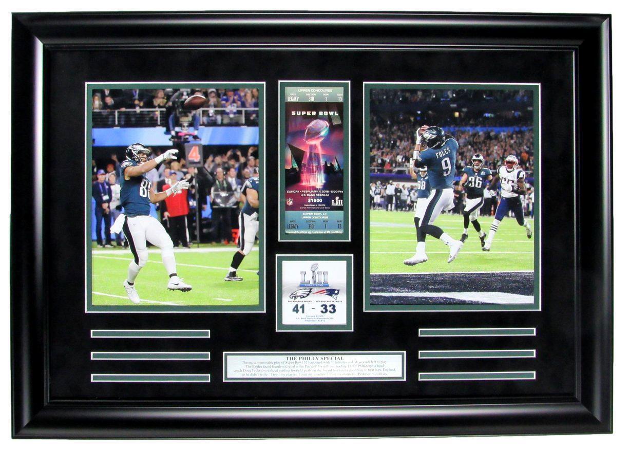 Eagles "Philly Special" Framed Photo Collage of Foles/Burton w/Replica SB Ticket