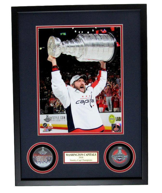 Alexander Ovechkin Capitals 2018 Stanley Cup Champs Dual Puck Shadowbox 138669
