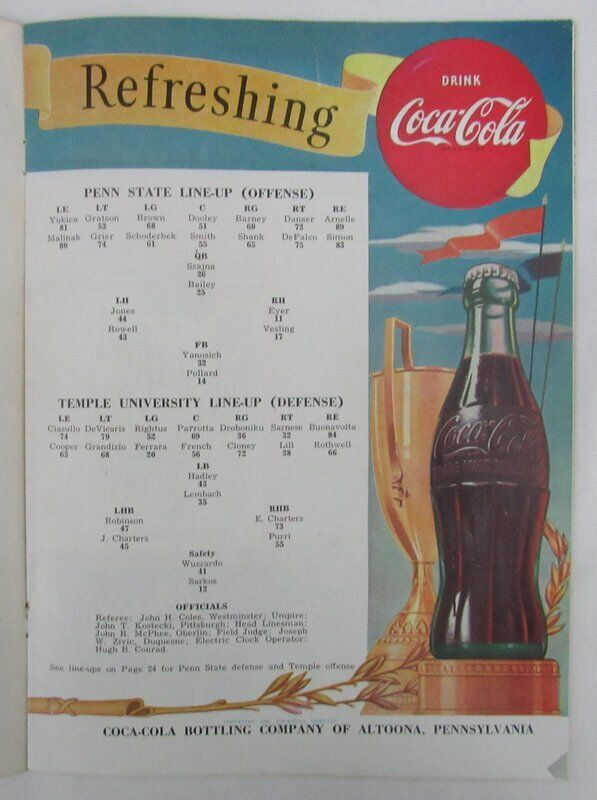 1952 Penn State Nittany Lions vs. Temple College Football Program 137628