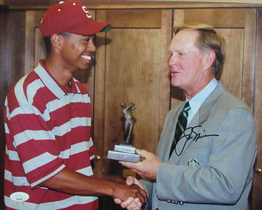 Jack Nicklaus Autographed 11x14 Photo with Tiger Woods PGA Champ JSA