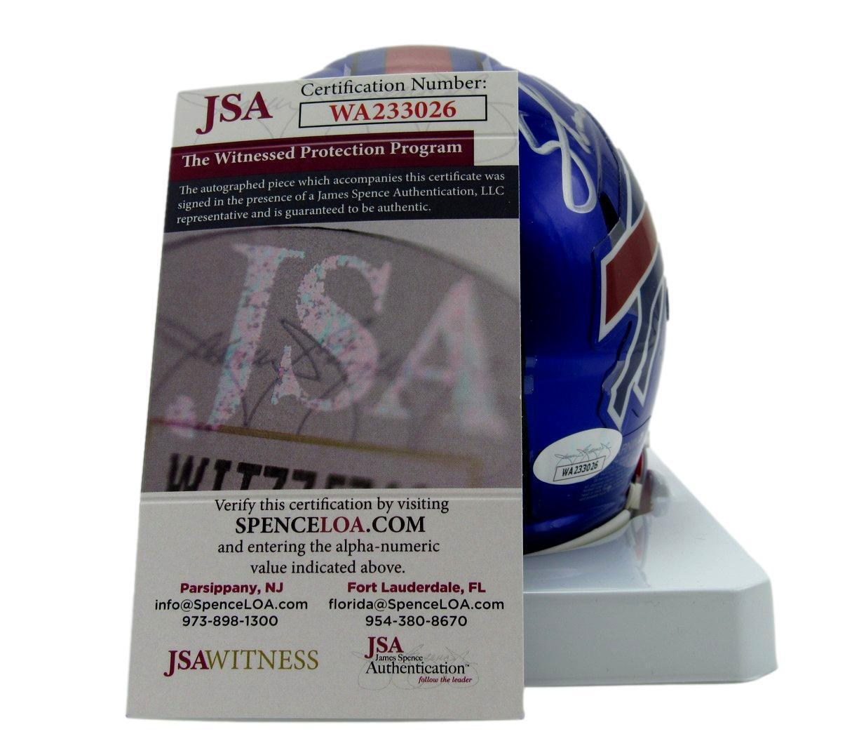 Shane Conlan Autographed Blue Mini FLASH Speed Football Helmet Buffalo Bills JSA