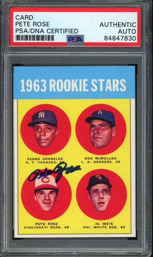 1963 Topps Pete Rose 537 "REPRINT" Rookie Card Signed Reds PSA/DNA 176901
