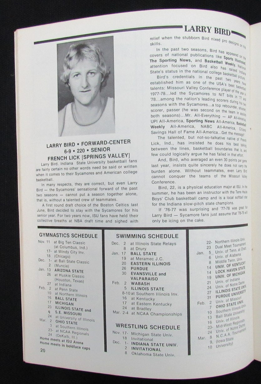 Larry Bird HOF Signed/Auto 1979 College Basketball Program Indiana State 189244