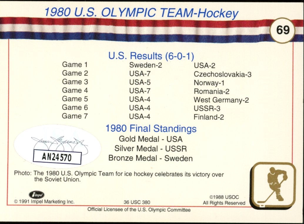Mike Eruzione Signed 1991 Impel #71 1980 U.S. Olympic Hockey Team JSA 188321