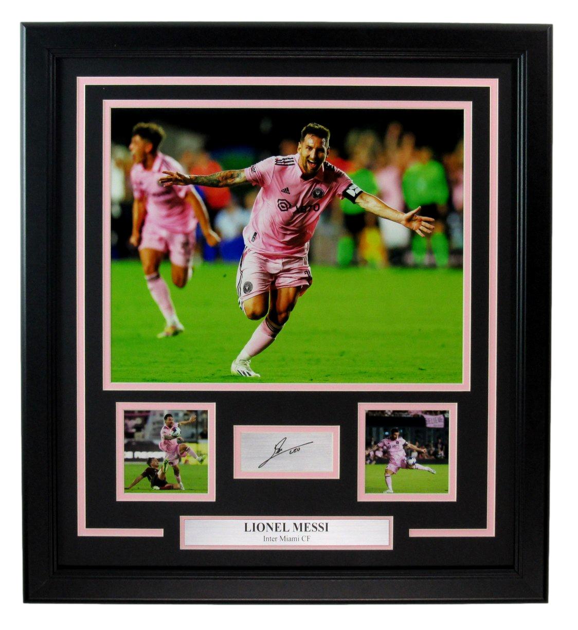 Lionel Messi Laser Autographed Plate w/ Photo Collage Inter Miami Framed 183362