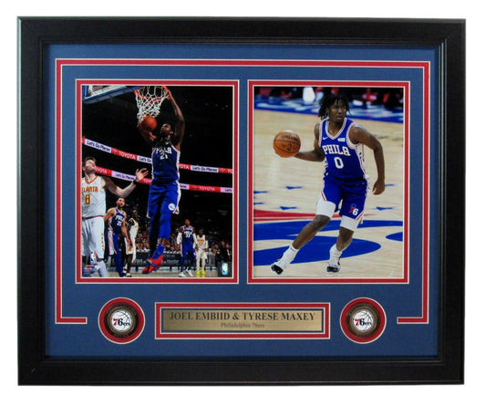 Joel Embiid/Tyrese Maxey UNSIGNED 8x10 Photo Collage 76ers Framed 184690