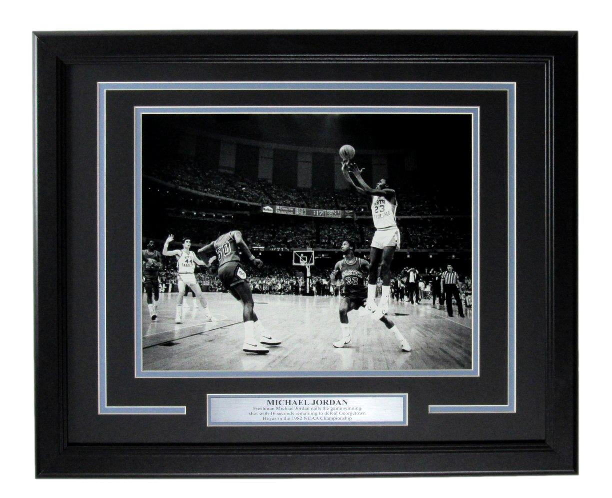 Michael Jordan 1982 THE SHOT Unsigned 11x14 Photo UNC North Carolina Framed