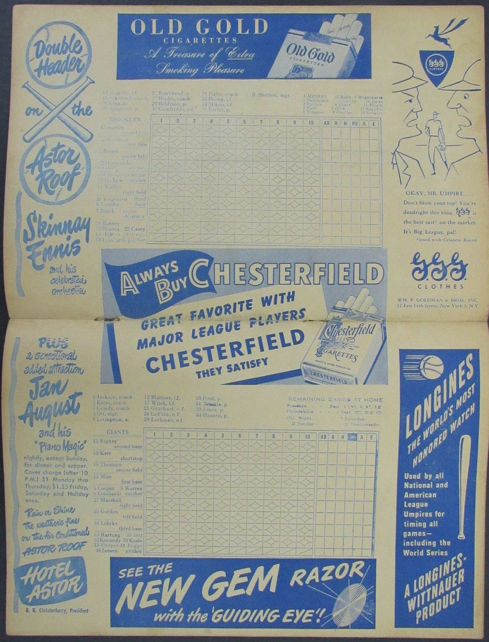 1947 NY Giants vs Brooklyn Dodgers Score Card Program Jackie Robinson 178271