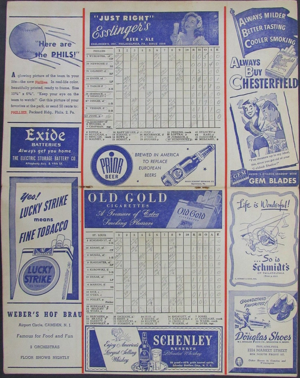 1946 Philadelphia Phillies vs St. Louis Cardinals Score Card Program 178274