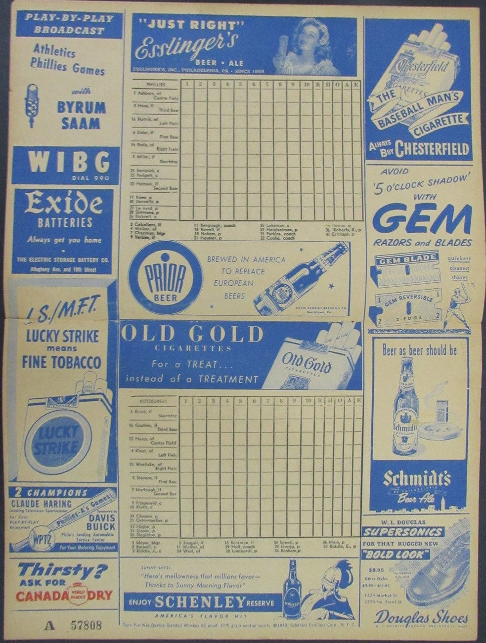 1948 Philadelphia Phillies vs Pittsburgh Pirates Program Score Card 178281