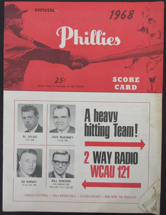Vintage 1968 Philadelphia Phillies vs. Los Angeles Dodgers Score Card 178292